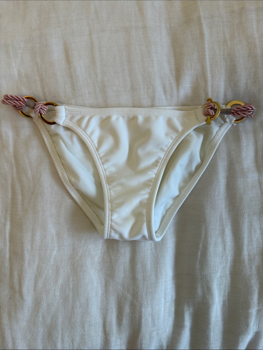 Vix White Bikini Bottom with Gold Logo Detail